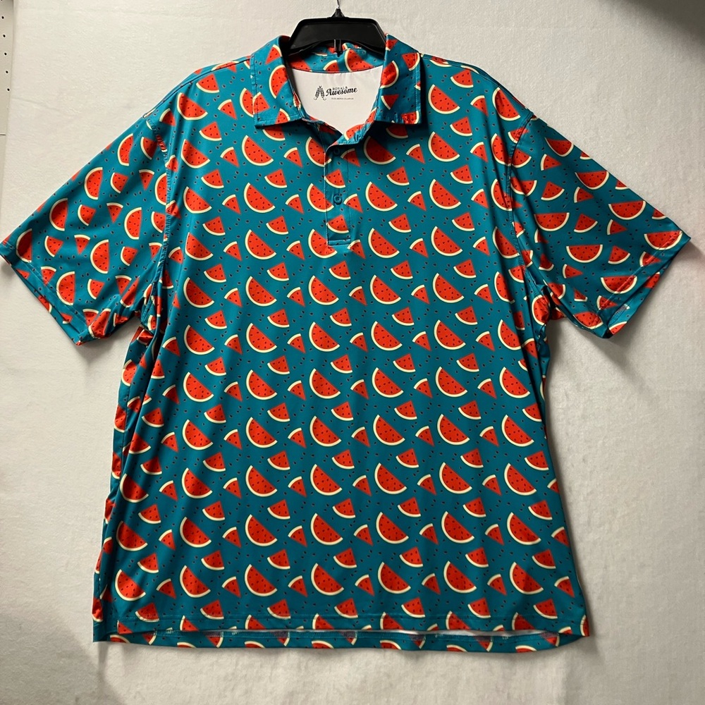 Royal & Awesome Polo Golf Shirt Watermelon All Over Print Stretch Mens Size XXL